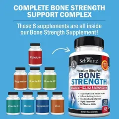 Bone Strength Supplement with Calcium Magnesium Vitamin D3 K2 Zinc, 8 Nutrients for Bone & Muscle Support, Non-Constipating, Bioschwartz, 120ct