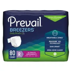 Prevail Breezers Adult Incontinence Brief Regular Heavy Absorbency Breathable, PVB-016/1, Ultimate, 80 Ct