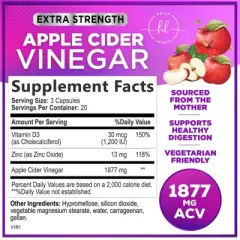 Apple Cider Vinegar Pills from the Mother - 1877mg of ACV with Vitamin D3 & Zinc, ACV Supplement for Digestion - 60 Capsules By Hello Lovely!