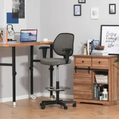 Vinsetto Ergonomic Tall Drafting Desk Chair with Adjustable Foot Ring, Armrest, and 360&deg; Swivel Wheels, gray