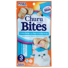 Inaba Churu Bites Chicken Recipe Wraps Tuna with Scallop Recipe Cat Treats - Case of 8/1.05 oz
