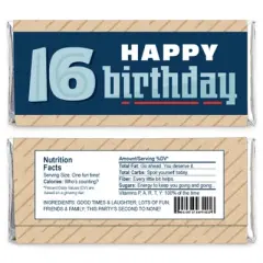 Big Dot of Happiness Boy 16th Birthday - Candy Bar Wrapper Sweet Sixteen Birthday Party Favors - Set of 24