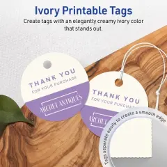 Avery Printable Round Tags with Sure Feed Technology, 2" Diameter, Matte Ivory Cardstock, Print-to-the-Edge, Laser/Inkjet, 120 Total