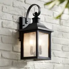 John Timberland Moray Bay Mission Outdoor Wall Light Fixture Black 17 3/4" Clear Seedy Glass for Post Exterior Barn Deck House Porch Yard Posts Patio