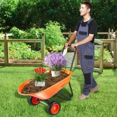 VEVOR Wheelbarrow Cart, 5 Cu. Ft. Load & 397 lbs Capacity, 2 Wheels Garden Dump Cart, Garden Wagon with Handle &&nbsp; 10"&nbsp; Wide Track Wheels