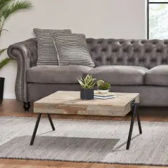 Gurley Handcrafted Modern Industrial Mango Wood Coffee Table Gray/Black - Christopher Knight Home: Iron Frame, Spot Clean