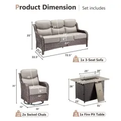 Gymojoy 4 Pieces Outdoor 6 Inch Sofa Swivel Chair with Fire Pit Table