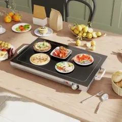 HOMCOM Electric Warming Tray with Adjustable Temperature, Food Warmer with Cool-Touch Handles & Non-Slip Feet for Parties, Buffets, Gatherings, Black