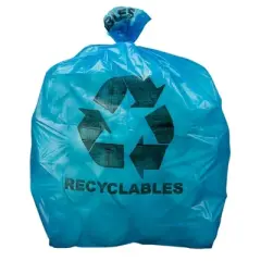 Plasticplace 12-16 Gallon Recycling Bags with Symbol, Blue (250 Count)