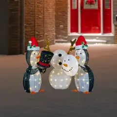 Northlight LED Lighted Penguins Building Snowman Outdoor Christmas Decoration - 35" - Set of 3