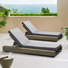 GDFStudio Alhambra Outdoor Acacia Wood Armless Adjustable Chaise Lounges with Cushion (Set of 2)