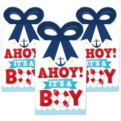 Big Dot of Happiness Ahoy It's a Boy - Square Favor Gift Boxes - Nautical Baby Shower Bow Boxes - Set of 12