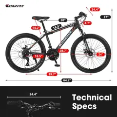 INFURNIC Bicycles 24 Inch Mountain Bike with Shimano 21 Speeds and Dual Disc Brakes for Teens, Orange, 56.3"*7.88"*28.35"