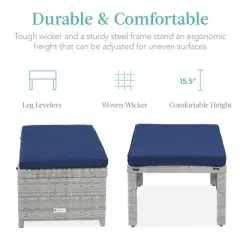 Best Choice Products Set of 2 Multipurpose Patio Wicker Ottomans w/ Removable Cushions, Steel Frame