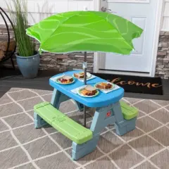 Step2 Rectangle Sun & Shade Picnic Table with Umbrella - Blue/Green