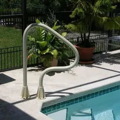 Saftron 26" x 30" Figure 4 Steel 3 Bend Outdoor In-Ground Swimming Pool Return to Deck Entry/Exit Handrail Accessory with Polymer Coating, White