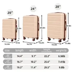 Lyngins 3-Piece Family Hardside Luggage Set &ndash; 20" Carry on Luggage, 24" & 28" Suitcases with 360&deg; Silent Spinner Wheels, Waterproof ABS Hard Shell,