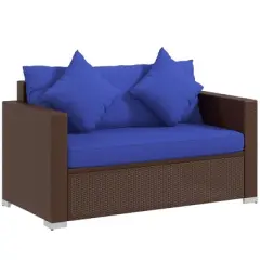 Resenkos Loveseat Sofa, Outdoor Sectional Furniture, PE Rattan, Blue