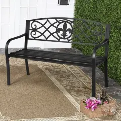 Tangkula Loveseat Metal Garden Bench Heavy-duty Park Loveseat Chair Seat