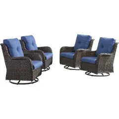 SUGOLD Outdoor Swivel Rocker Wicker Patio Chairs High Back PE Rattan Glider Chairs 4PCS Patio Furniture All-Weather Set(Brown,Blue), Ideal for Deck, P