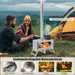 Portable Wood Burning Tent Stove - Stainless Steel Camp Stove with Grill for Hot Tents