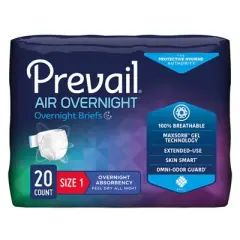 Prevail Air Overnight Adult Incontinence Brief Size 1 / Medium Heavy Absorbency Overnight, NGX-012/1, 20 Ct