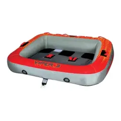 Connelly 67220010 Viper 3 Person Inflatable Ride On Water Inner Tube with 2-Way Towing Technology, Safety Straps, and Mesh Bottom, Red
