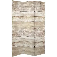6" Double Sided Pale Wood Pattern Canvas Room Divider Brown - Oriental Furniture