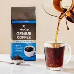 VitaCup Genius Ground Coffee w/ KETO MCT Oil, Turmeric, & B Vitamins (Energy & Focus) Medium Roast - 10oz