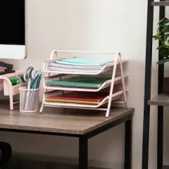 Mind Reader 3-Tier File Storage for Office Metal Mesh Pink