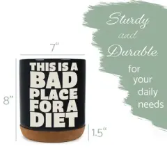 Elanze Designs Funny Diet Healthy Eating Comedic Ceramic Cork Bottom Black Large Capacity Utensil Holder Crock for Countertop Storage, Stylish &