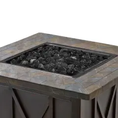 Endless Summer 30 Inch Square 30,000 BTU Liquid Propane Gas Outdoor Fire Pit Table w/ Push Button Ignition, Black Fire Glass, & Steel Fire Bowl, Black