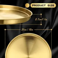 Attop 3 Pack 12 Inch Gold Stainless Steel Round Tray Decor Dressing Table Jewelry Cosmetics for Coffee Table Bathroom Dessert Christmas Gift