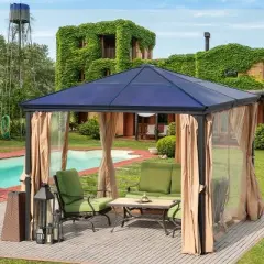 Aoodor 10'x 10' Patio Gazebo Polycarbonate Roof Black
