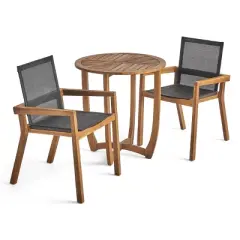 Christopher Knight Home Marcello Outdoor Mesh and Acacia Wood 3 Piece Bistro Set