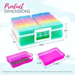 4E's Novelty 16 Pack Clear Multi-color Photo Box with 4x6 Photo Cases and Multicolor Photo Box