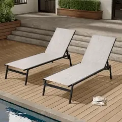Crestlive Products Outdoor Lounge Chairs Set of 2 Patio Chaise Lounge Rustproof Pool Lounge Chairs with Adjustable Backrest