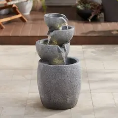 Four Bowls 32" High Large Zen Modern Indoor Outdoor Decor Gray Faux Stone Floor Fountain with Light LED Cascading Outside Garden