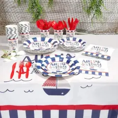 Sparkle and Bash 3-Pack Ahoy It's a Boy Nautical Disposable Plastic Table Cover Tablecloth 54"x108"