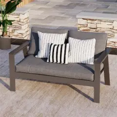 Heynemo 2-Seat Aluminum Outdoor Patio Loveseat Furniture Set With Faux Wooden, Aluminum Sofa Chair Conversation Furniture With Cushions