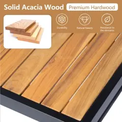 74" Outdoor Patio L-Shaped Acacia Wood Sectional Sofa Set with Coffee Table and Ottoman