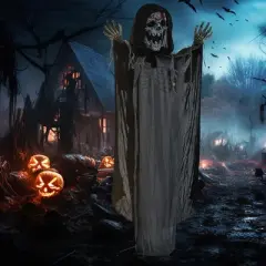 YOOCOZZ 74" Life Size  Skeleton Witch Outdoor Halloween Decorations with  Light Up Eyes and Chest, Howling and Chain Sound(Batteries Included)