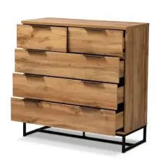 Franklin Wood and Metal 5 Drawer Bedroom Chest Oak/Black - Baxton Studio