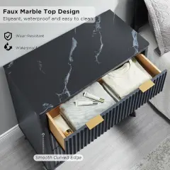 SinCiDo Fluted Nightstand with 3 Storage Drawers, Wood Modern 32" Tall Night Stand Bedside Table for Bedroom, Living Room