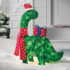 27.5" Incandescent Green Tinsel Dinosaur with Gift Christmas Novelty Sculpture Light Clear - Wondershop&trade;