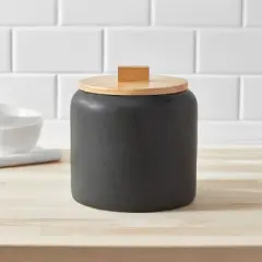 Medium Stoneware Tilley Food Storage Canister with Wood Lid Black - Threshold&trade;