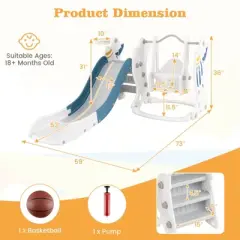 Safstar 4 in 1 Toddler Slide and Swing Set, Indoor Outdoor Rocket Playset Gym with Baby Swing, Basketball Hoop, Kids Climber Play Set for Age 1+