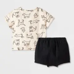 Baby Boys' Dog Printed Henley Gauze Shorts Set - Cat & Jack&trade; Black