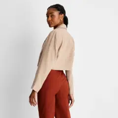 Women's Long Sleeve Plaid Cropped Blazer - Future Collective&trade; with Reese Blutstein Cream
