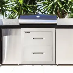 VEVOR Outdoor Kitchen Drawers 18W x 20.6H x 12.7D Inch, Flush Mount Double BBQ Drawers Stainless Steel with Handle, BBQ Island Drawers,Silver